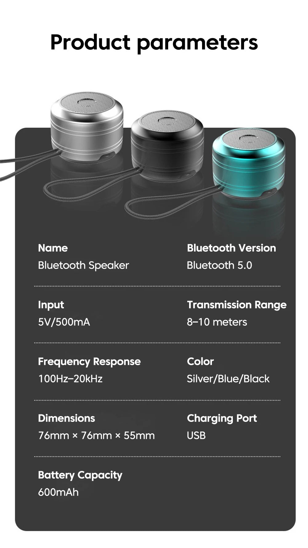 Portable wireless Bluetooth5.0 speaker - compact music audio system suitable for indoor and outdoor use
