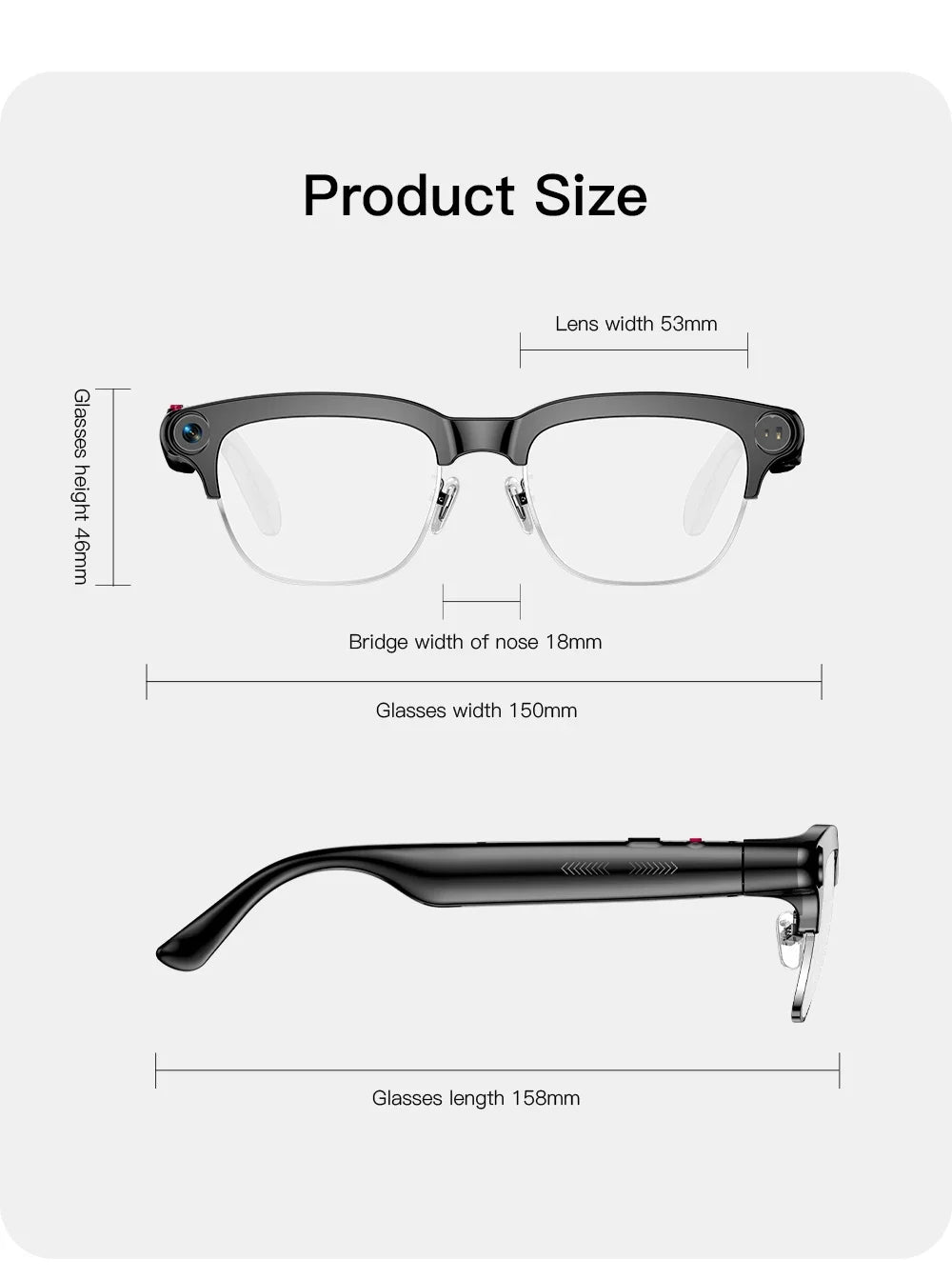 AI Smart Glasses 800W HD Camera Real-Time Translation Voice Assistant Bluetooth Wearable 2GB RAM 300MAH Smart Glasses Men Women