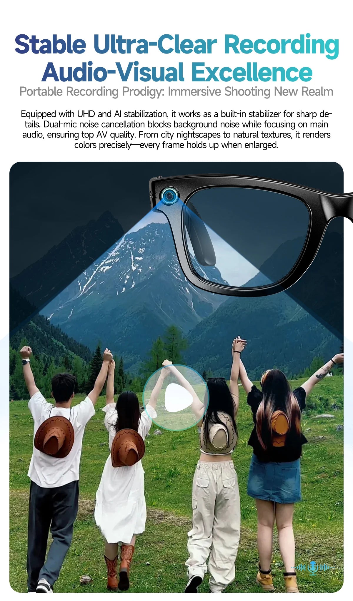 AI Smart Glasses 800W Anti Shake Camera Video Recording Languages Translation Sunglasses For Man Woman Bluetooth Call Music Play