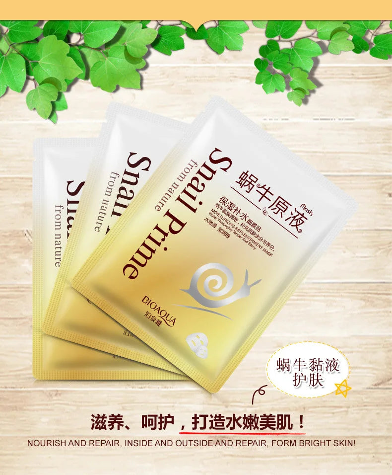 1pcs BIOAQUA Snail Moisturizing Facial Mask Anti Wrinkles Anti-Aging Smoothing Whitening Face Mask Shrinking Pore Skin Care