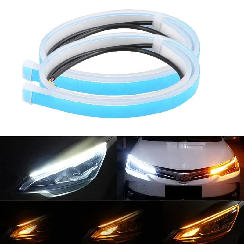Car Daytime Running Light Flexible Waterproof LED Strip Universal Auto Headlights White Turn Signal Yellow Brake Flow Lights