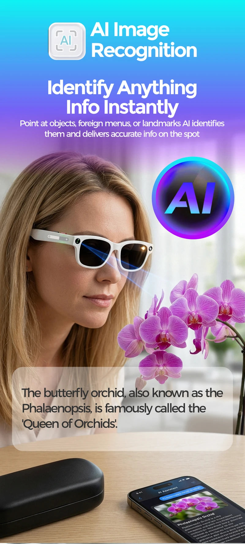AI Smart Glasses Translation Glasses 8MP HD Camera 4K Shooting Image Bluetooth Call Recording Music Photo Recognition Sunglasses