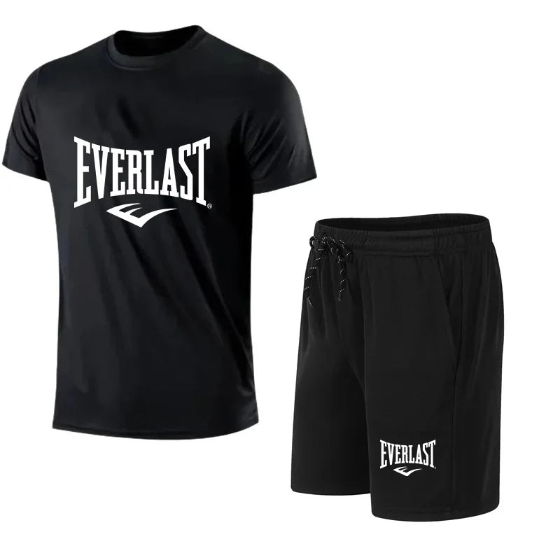 EVERLAST men's t-shirt and shorts 2 pcs. Short Sleeve Breath Rest Set Sport Jogging Gym Set Brand Clothing With Print
