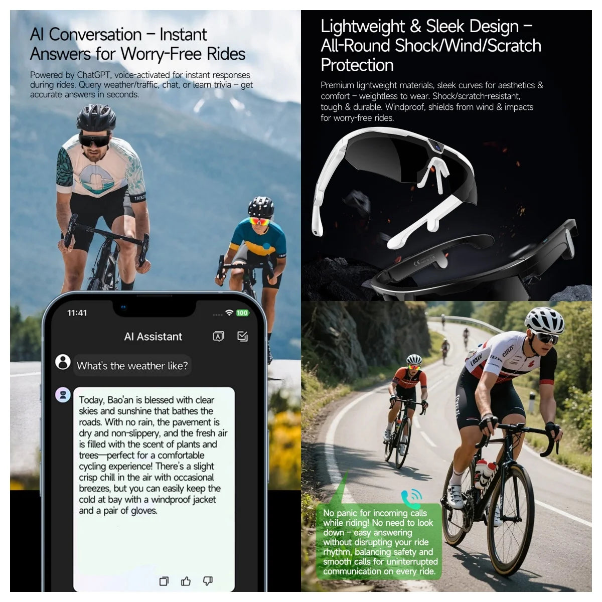 New AI smart glasses for outdoor cycling featuring an 800p camera and a compact, high-definition anti-shake action camera