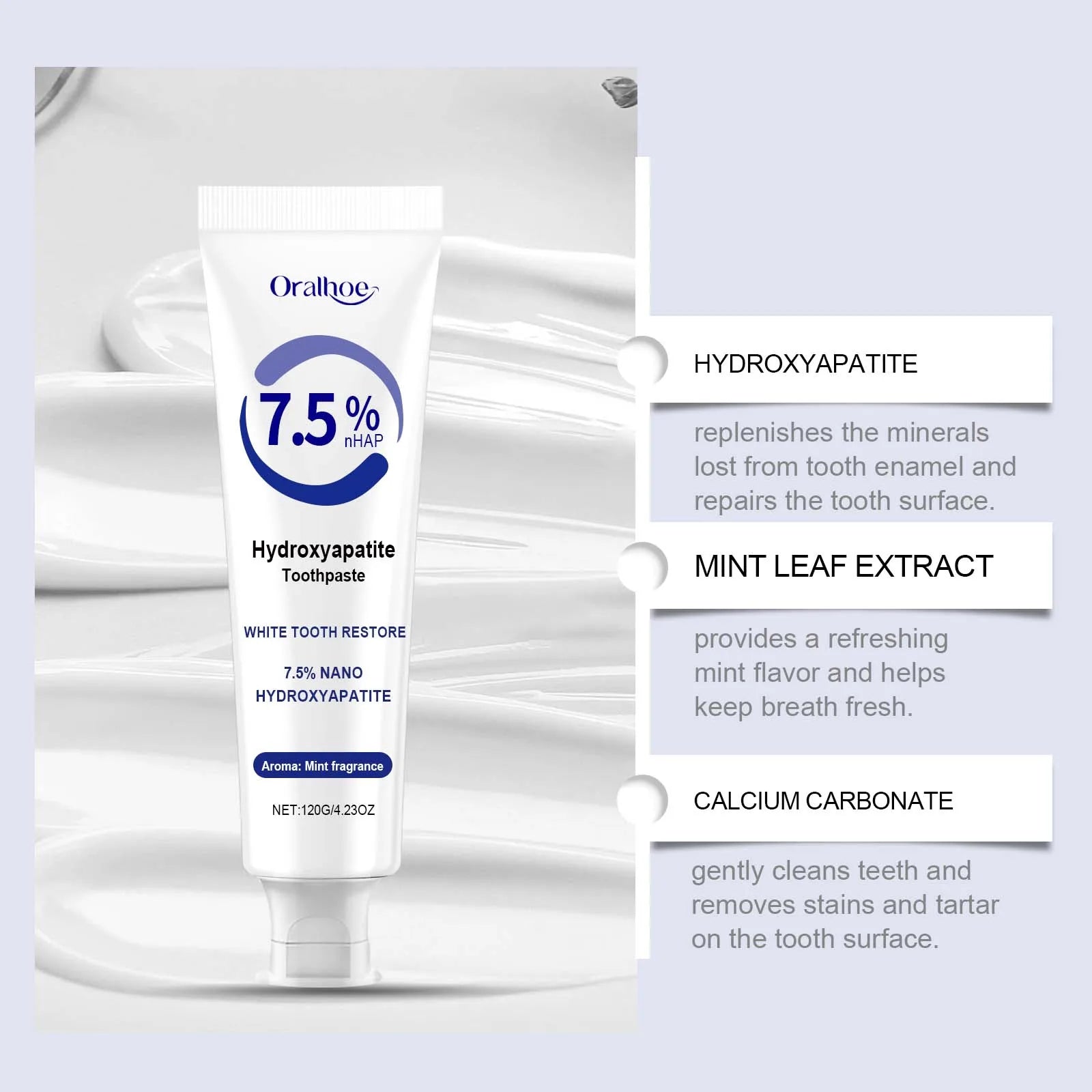 7.5% Hydroxyapatite Toothpaste for Sensitive Teeth - Enamel Protection & Strengthening, Fluoride-Free, Gentle & Effective Formul
