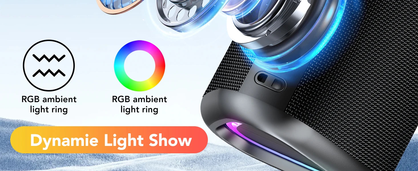 Bluetooth Speaker, 2026 Portable Wireless Speakers with Led Light, Bluetooth 5.4, 24H Playtime, Enhanced Bass, IPX7 Waterproof