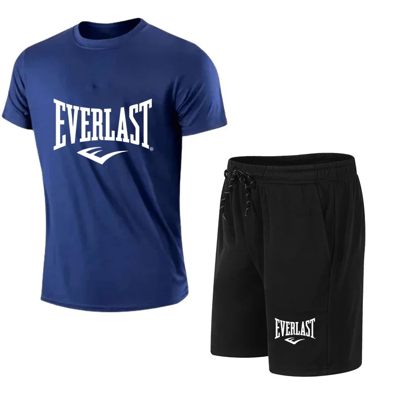 EVERLAST men's t-shirt and shorts 2 pcs. Short Sleeve Breath Rest Set Sport Jogging Gym Set Brand Clothing With Print