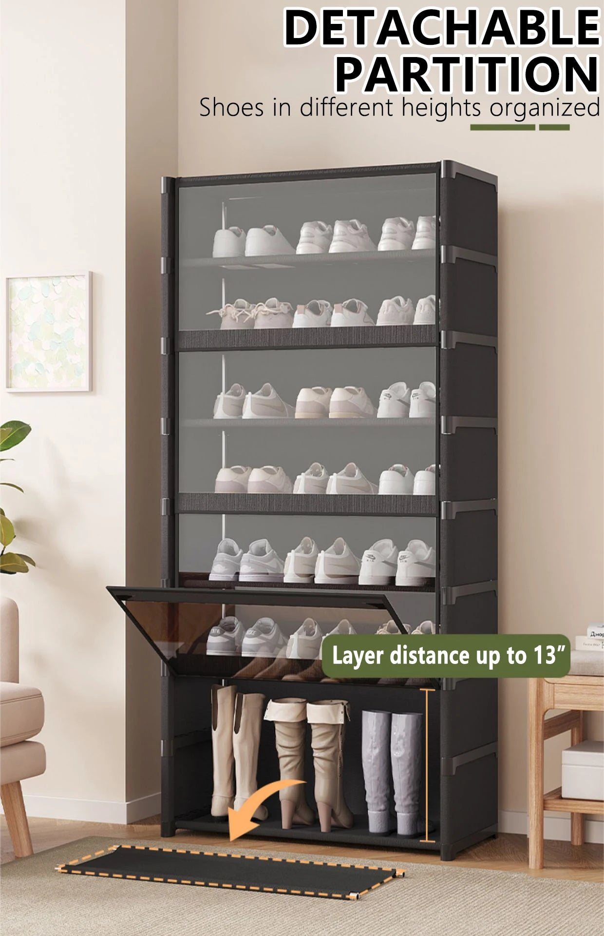 5/7-Layer Shoe Cabinet Dustproof Shoe Rack Shoe Hanger Organizer Shelf Holder Shoe Storage Cabinet Space Saving With Clear Lid