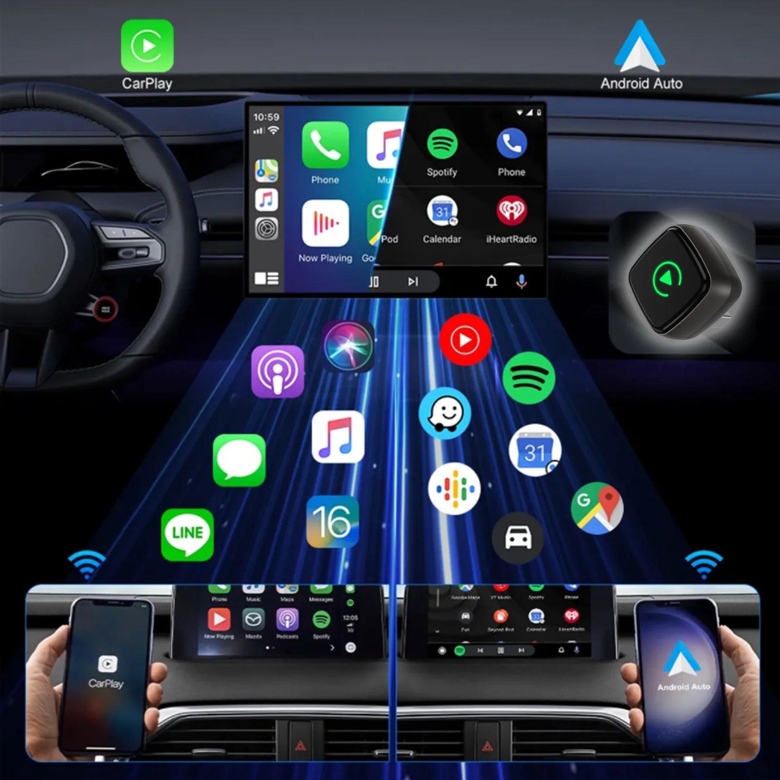 Smart 2in1 AI Box For Car With Wired CarPlay Car Intelligent Systems Wireless CarPlay Dongle Wireless Android Auto Adapter