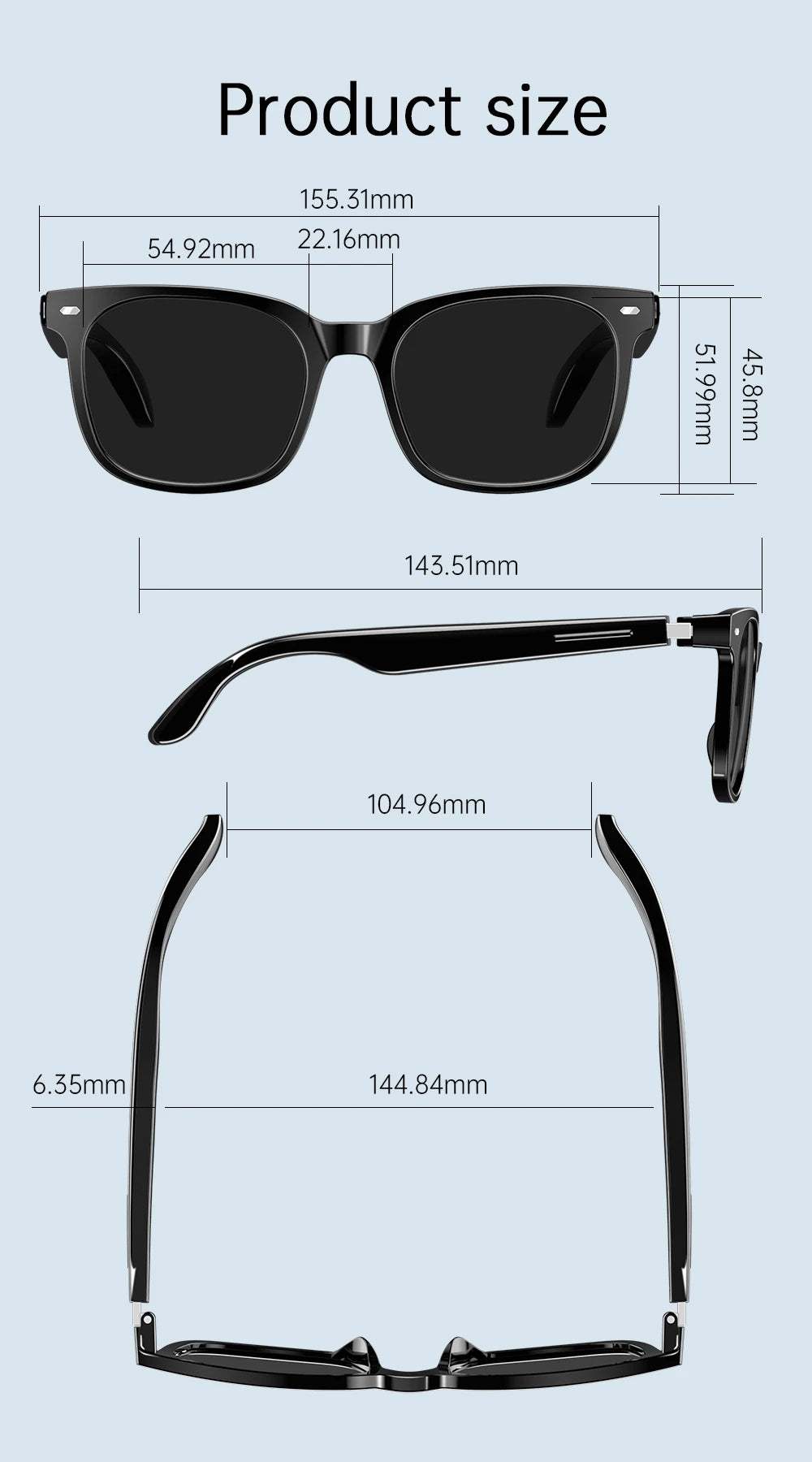 AiMB V6 Max AI Smart Glasses Blue Light Blocking UV400 Bluetooth 5.4 Voice Assistant Music Calls Dual Speakers Camera Control