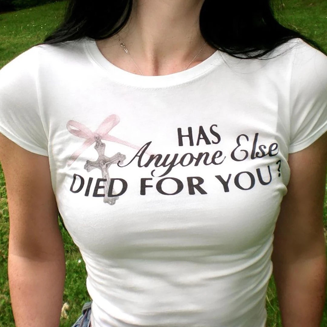 Y2k Tees Vintage Tank Tops 2023 Summer Letter Crucifix Graphic Print Personality Aesthetic Baby Tee Harajuku Streetwear Slim Top