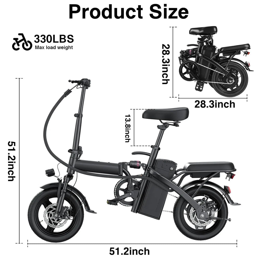 Electric Foldable Bike 520W Motor 24MPH 32Mi 48V 10Ah 3-Level Pedal Assist 14in UL2849, Custom