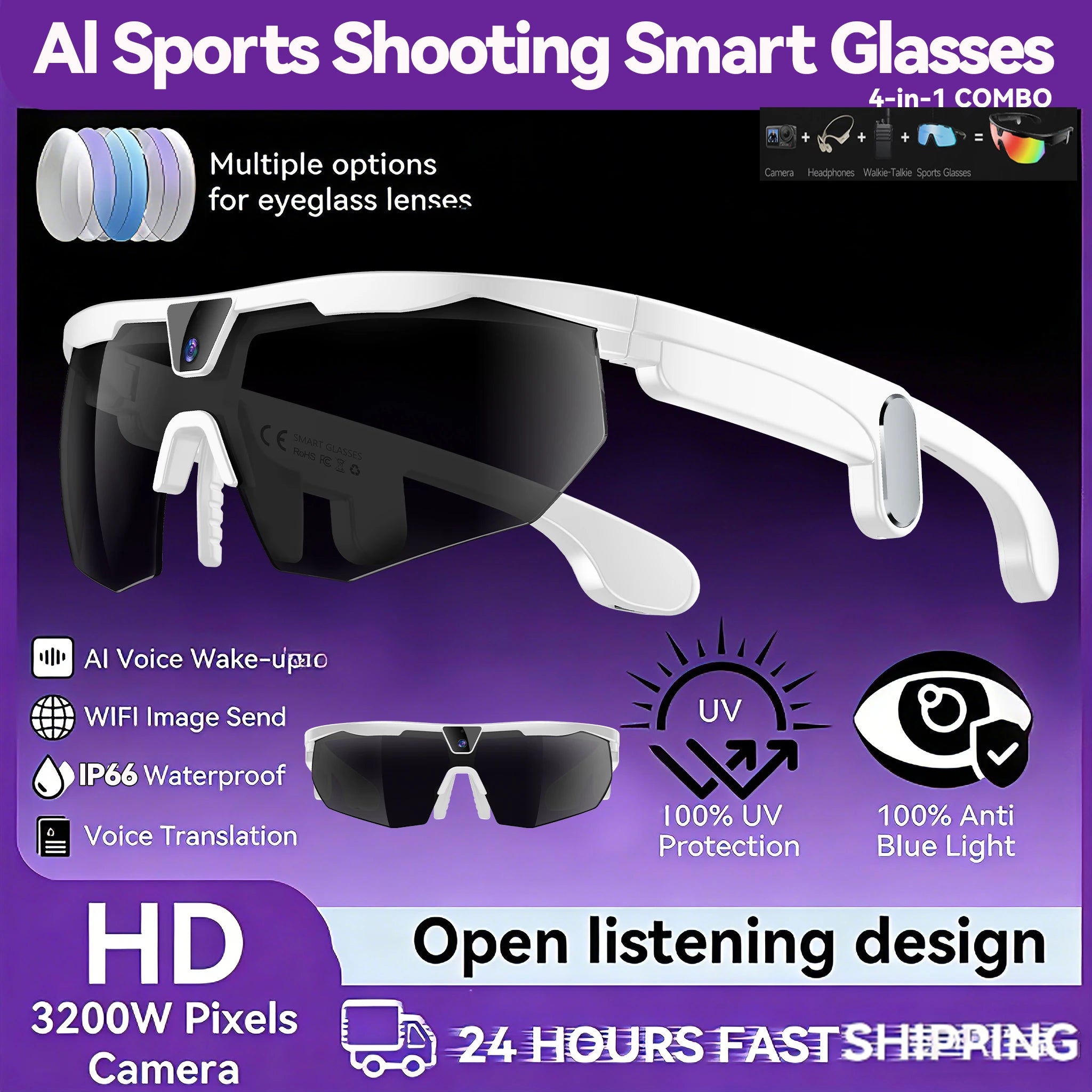 New AI smart glasses for outdoor cycling featuring an 800p camera and a compact, high-definition anti-shake action camera