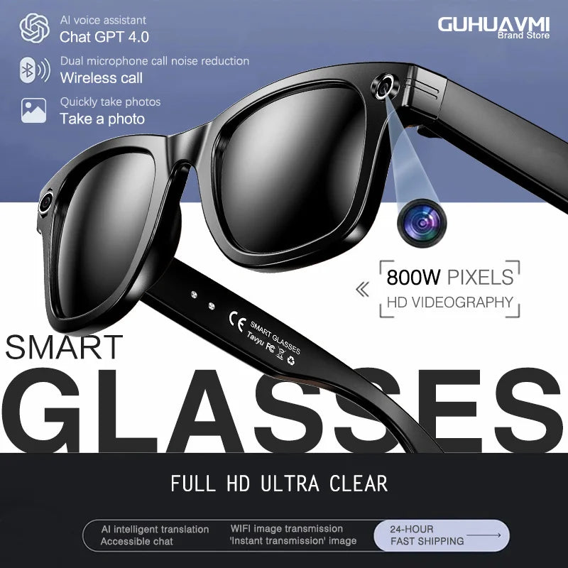 2026 New AI Smart Glasses AI Translation 800W HD Camera 4K Shooting Image Conversation Recording Listening To Music SmartGlasses