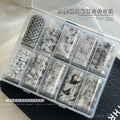 1 Box Black White Strapes Nail Foils for Transfer Paper Bowknot Flowers Nails Wraps Denim Plaid Nail Art Decorations