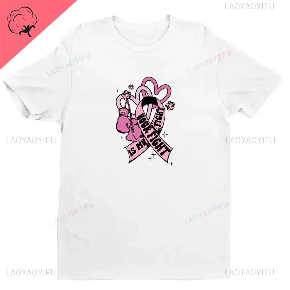Breast Cancer Awareness We Wear Pink Awareness Ribbon Aesthetic Clothes Pink and White Tops Shirt