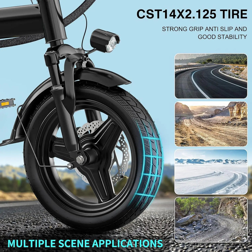 Electric Foldable Bike 520W Motor 24MPH 32Mi 48V 10Ah 3-Level Pedal Assist 14in UL2849, Custom