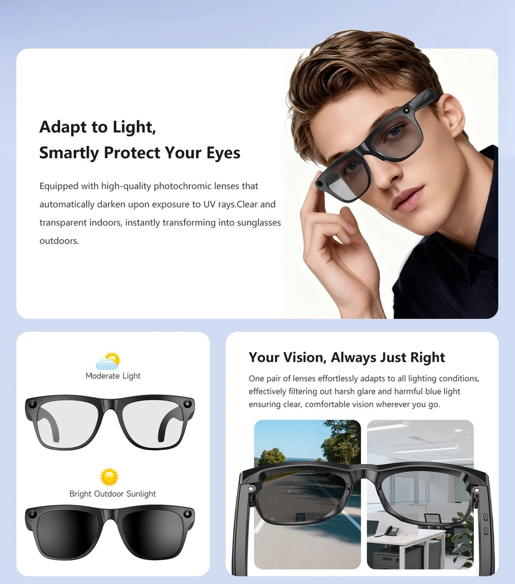 AI Smart Glasses Camera AI Photo Recognition Recording Bluetooth Call Smart Translation Voice Assistan Sunglasses For Men Women