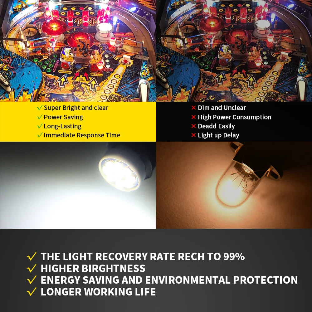 10PCS #555 AC DC 6V 6.3V Pinball Led Bulb 158 192 168 194 T10 Arcade Machine Game Car Light Flashlight White Blue Red Ice Blue