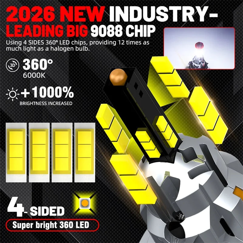 3D H7 H1 LED Car Headlight Bulb H11 H4 Canbus 3000W 4000000LM Light for Car 360 Turbo LED Mini HeadLamp Wireless with Fan 6000K