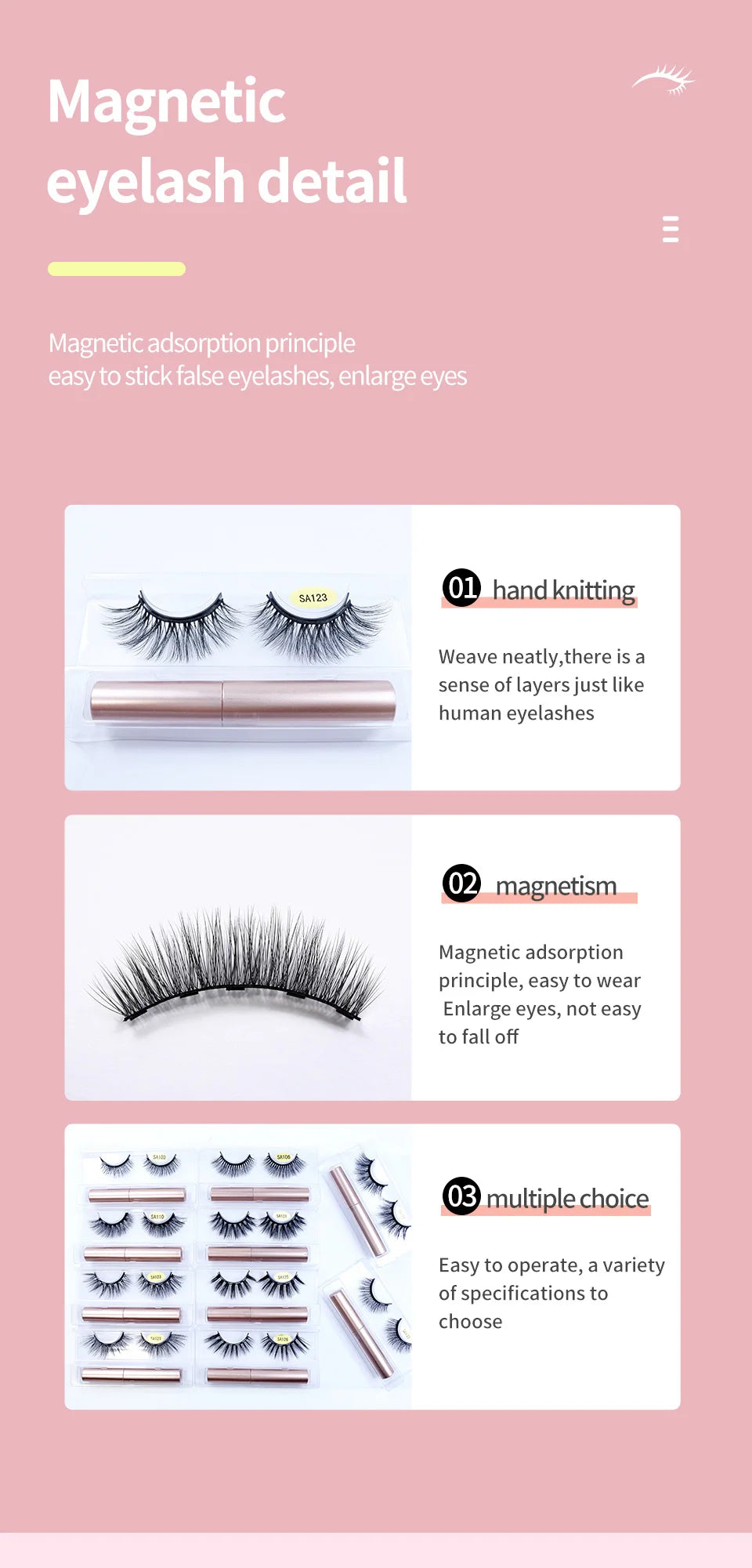 REDSIREN Natural Magnetic Lashes Makeup 1/5Pairs Reusable Magnetic  Eyelashes and Eyeliner Kit
