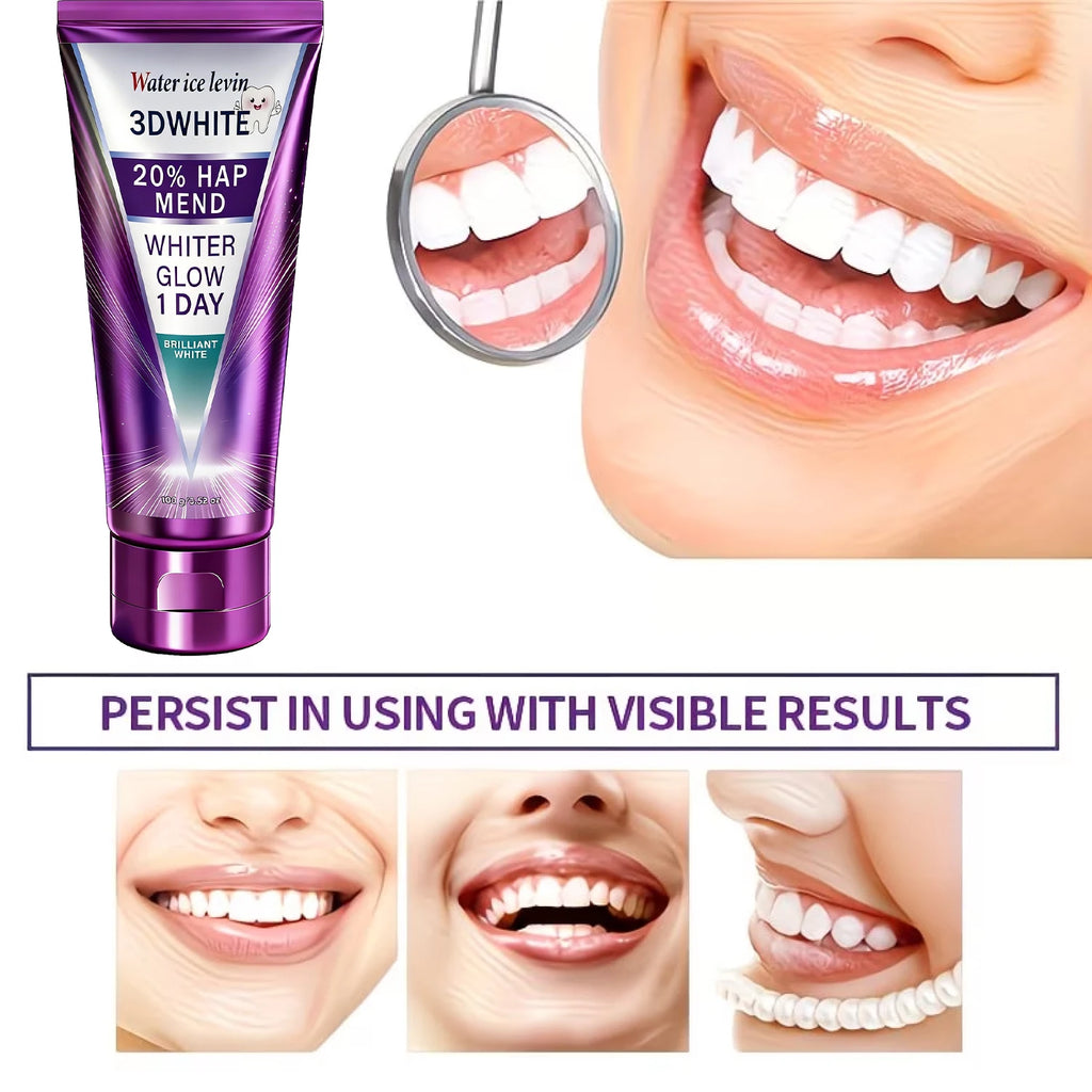 3D White Toothpaste - 1 Day Whiter Teeth, Deep Stain Remover, Cool Menthol for Fresh Breath & Strong Enamel