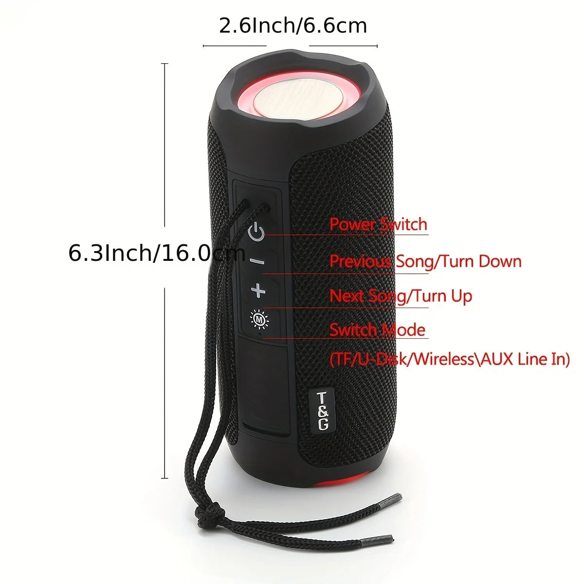 T&G227 Wireless Bluetooth Speakers Portable BT Speaker With Stereo Sound & IPX6 Waterproof Showerproof For Party Beach Camping