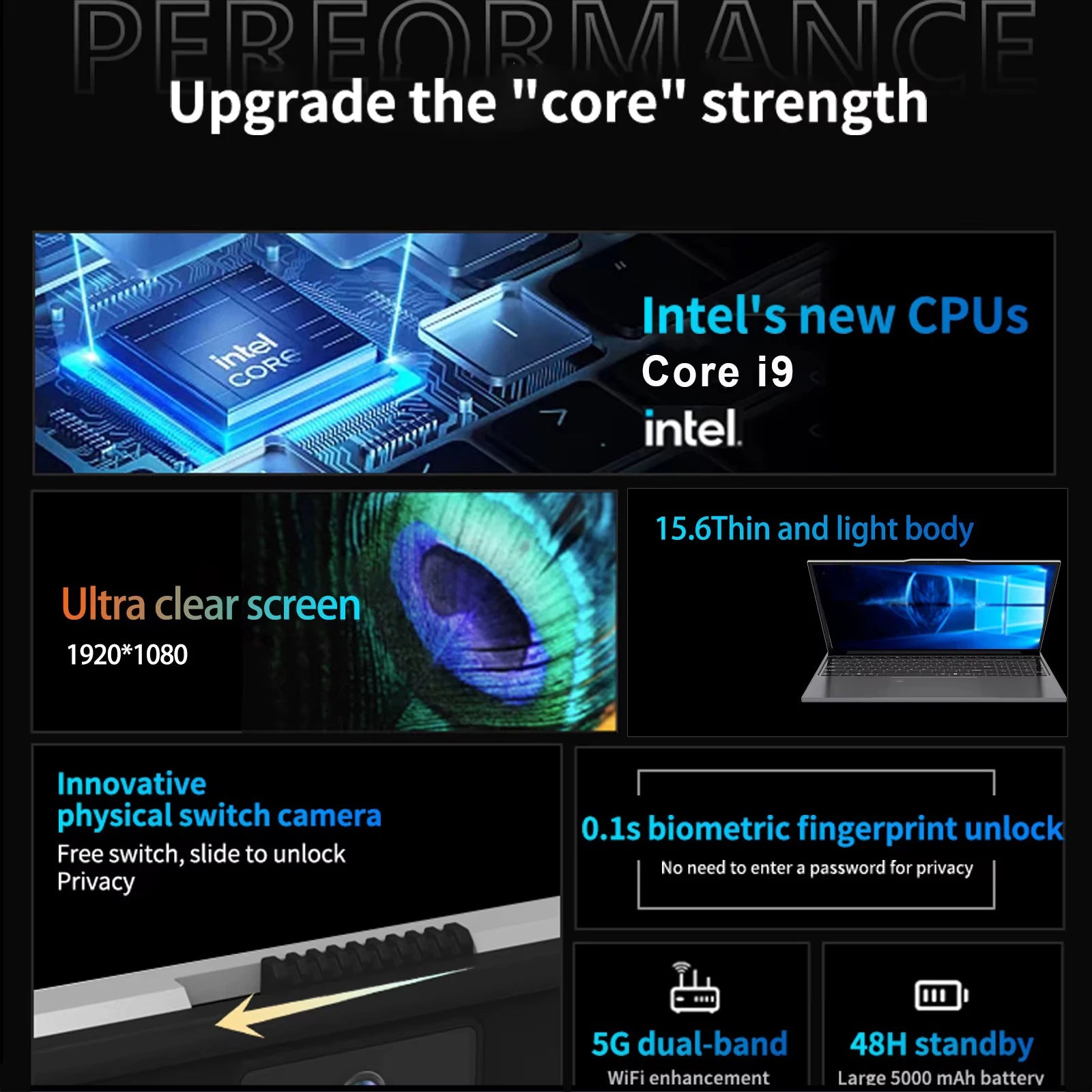 2026 15.6" Intel Core i9 9900U Laptop Computer PC Windows 11 Pro 16GB RAM 1TB 2TB SSD Laptops Office Fingerprint Unlock Game PC