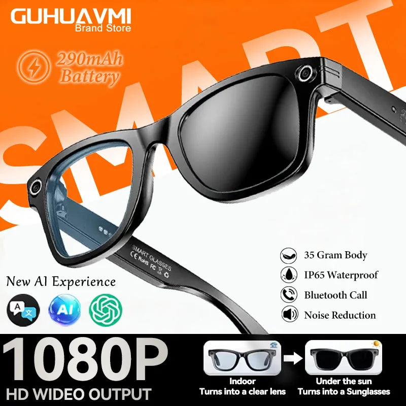 AI Smart Glasses 800W Anti Shake Camera Video Recording Languages Translation Sunglasses For Man Woman Bluetooth Call Music Play