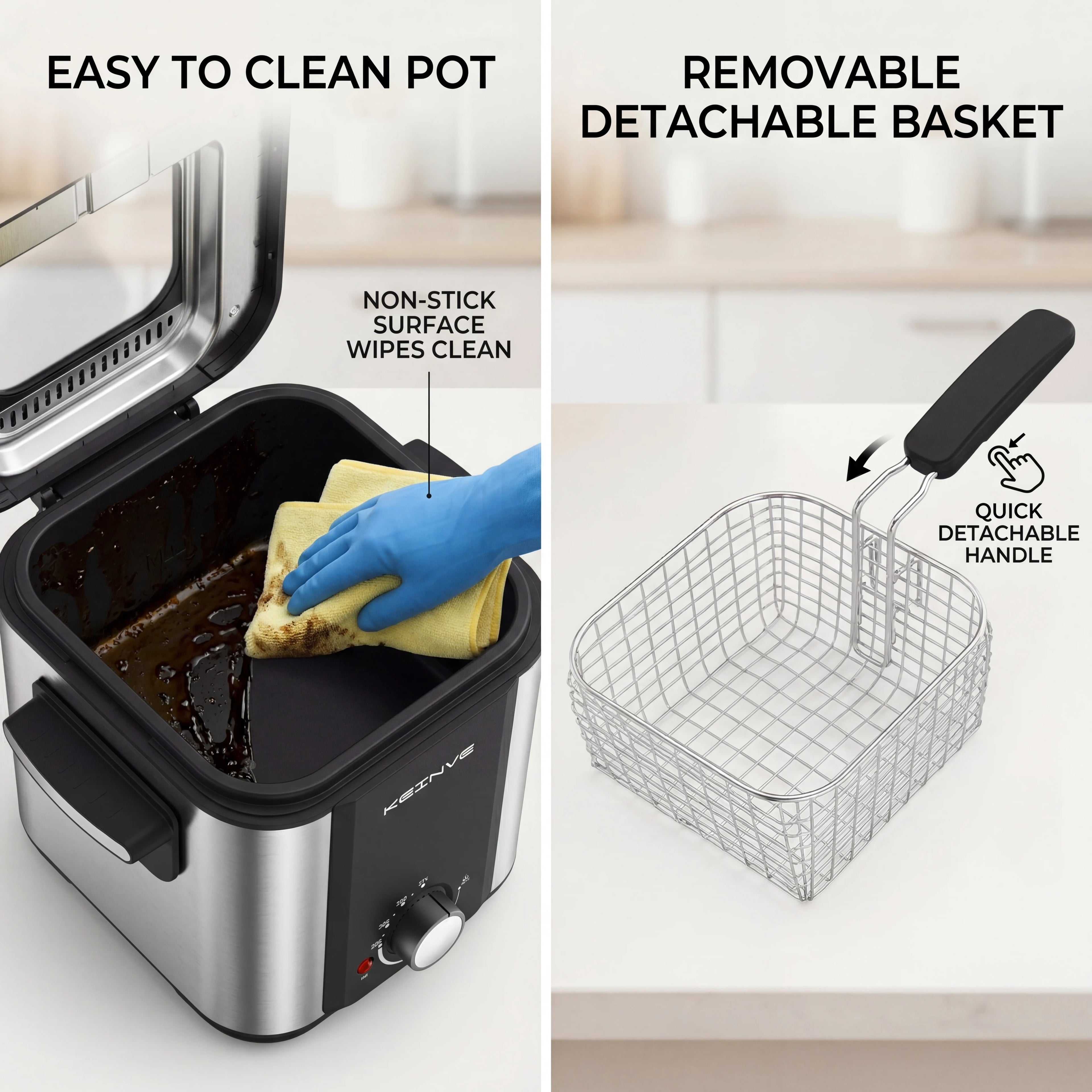 1.5L Electric Deep Fryer with Temp Control, Removable Lid With Odor Filter And Viewing Window, Immersion Frying Basket, 1000W