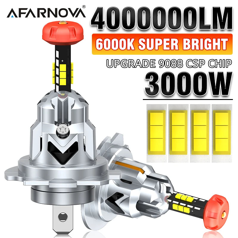 3D H7 H1 LED Car Headlight Bulb H11 H4 Canbus 3000W 4000000LM Light for Car 360 Turbo LED Mini HeadLamp Wireless with Fan 6000K