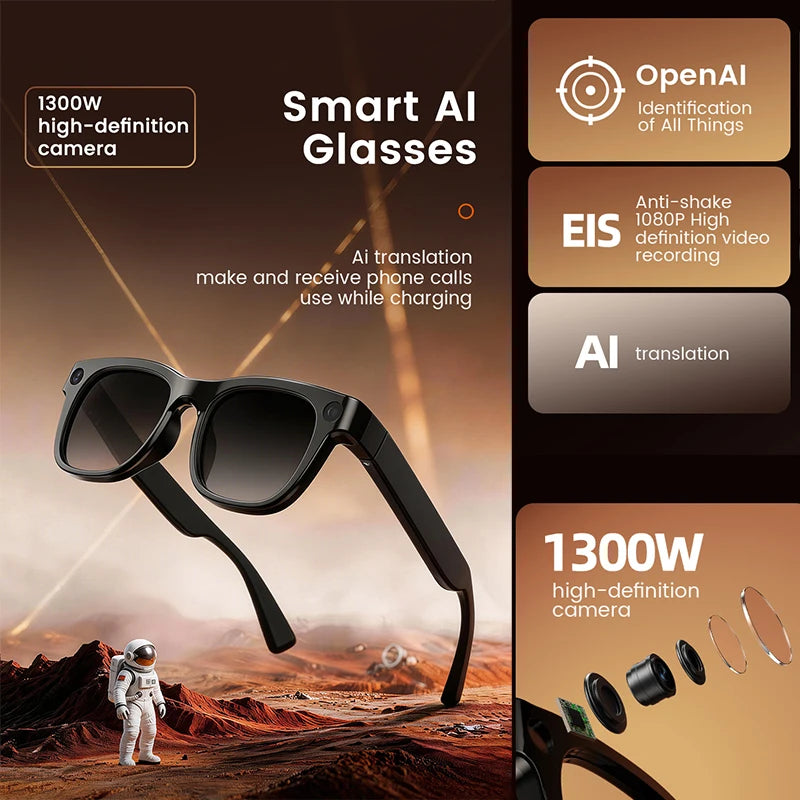 AI Smart Glasses 2026 New Model Built in 1300W HD Pixel Al Recognition AI Translation 320mAh Battery Wireless Calling Function