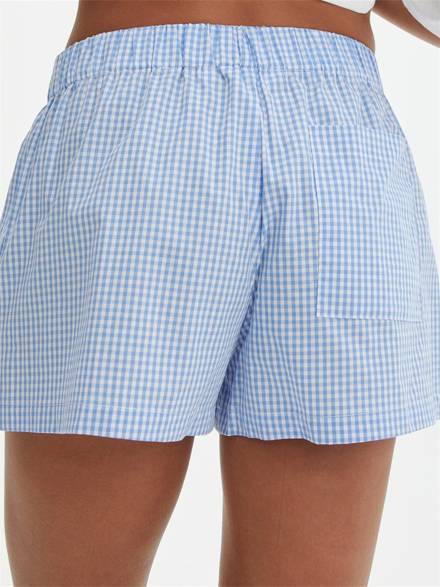 Baggy Stripe Shorts Y2k Loungwear Summer Women Casual Holidays Beach Short Pants Outfits with Pocket Plaid Pajama Short Homewear