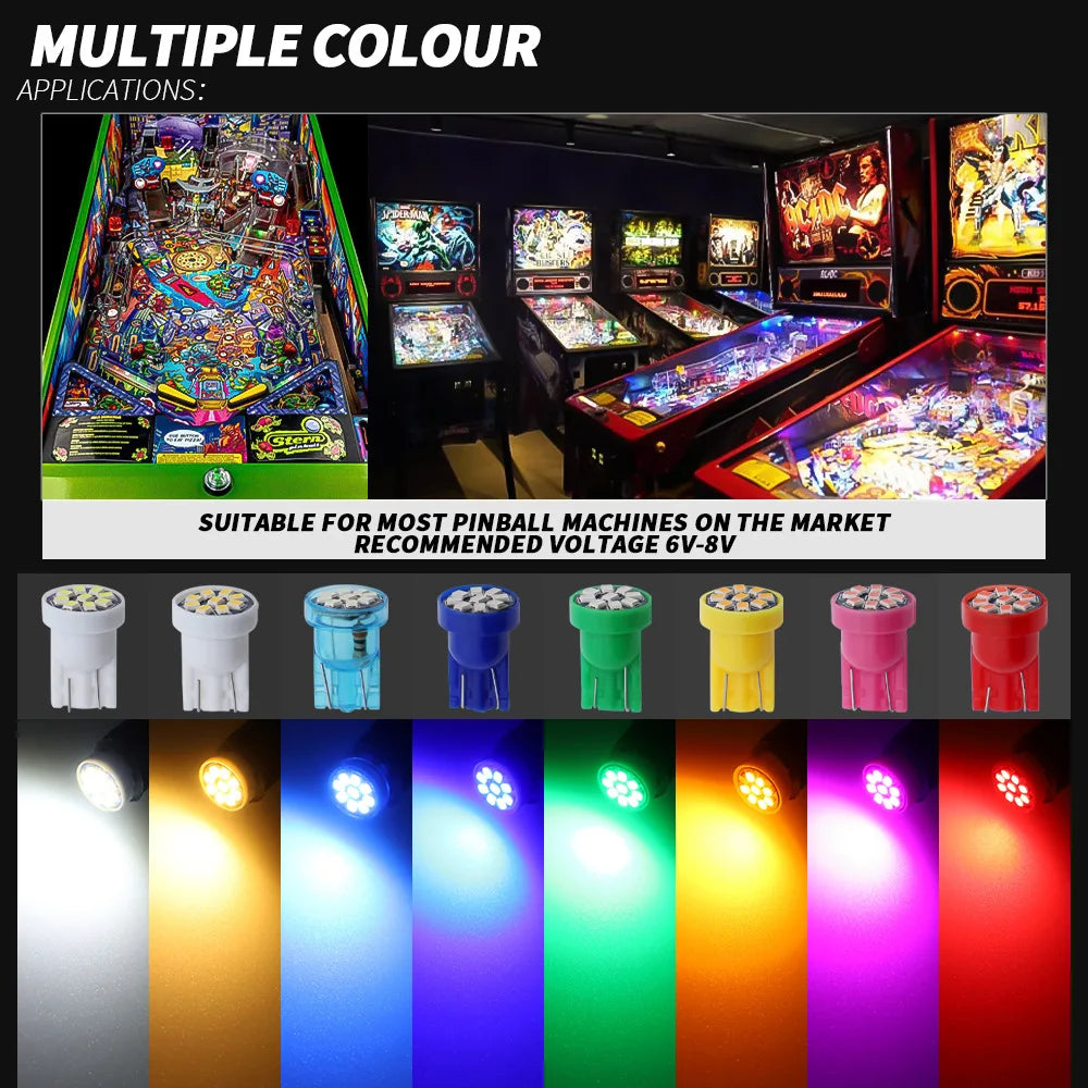 10PCS #555 AC DC 6V 6.3V Pinball Led Bulb 158 192 168 194 T10 Arcade Machine Game Car Light Flashlight White Blue Red Ice Blue