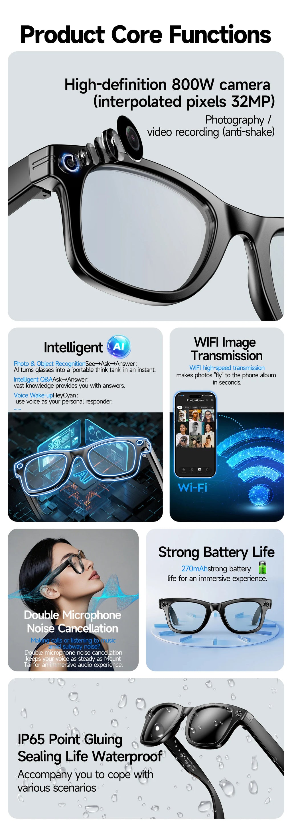 AI Smart Glasses with 8MP Camera Video Recording 100+ Languages Translation Sunglasses Bluetooth Call Music Play Men Women 2026