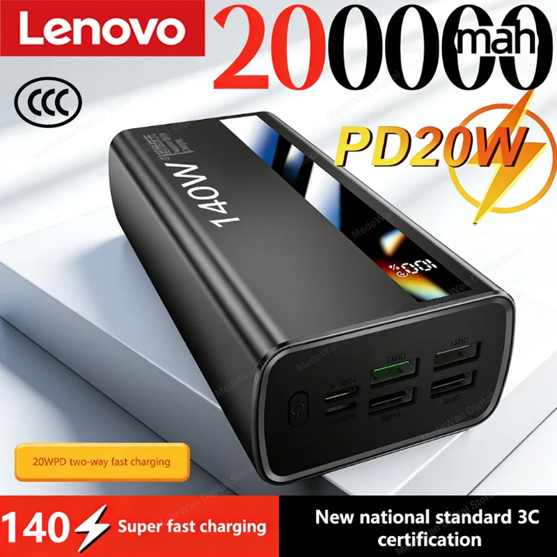 Lenovo 100000mAh CCC Powerbank 140W Super Fast Charging Portable Battery Charger Ultra Capacity LED Digital Display For IPhone