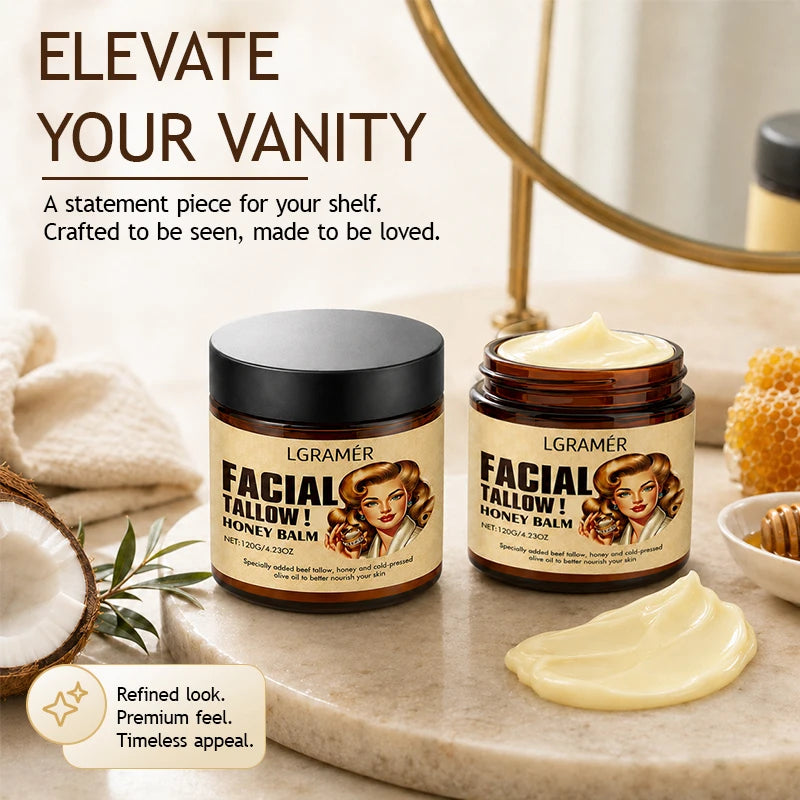 Facial Tallow Honey Balm Cream,Natural Nourishing Beef Tallow Face Cream & Olive Oil,Hydrating Moisturizer for Daily Skin Care