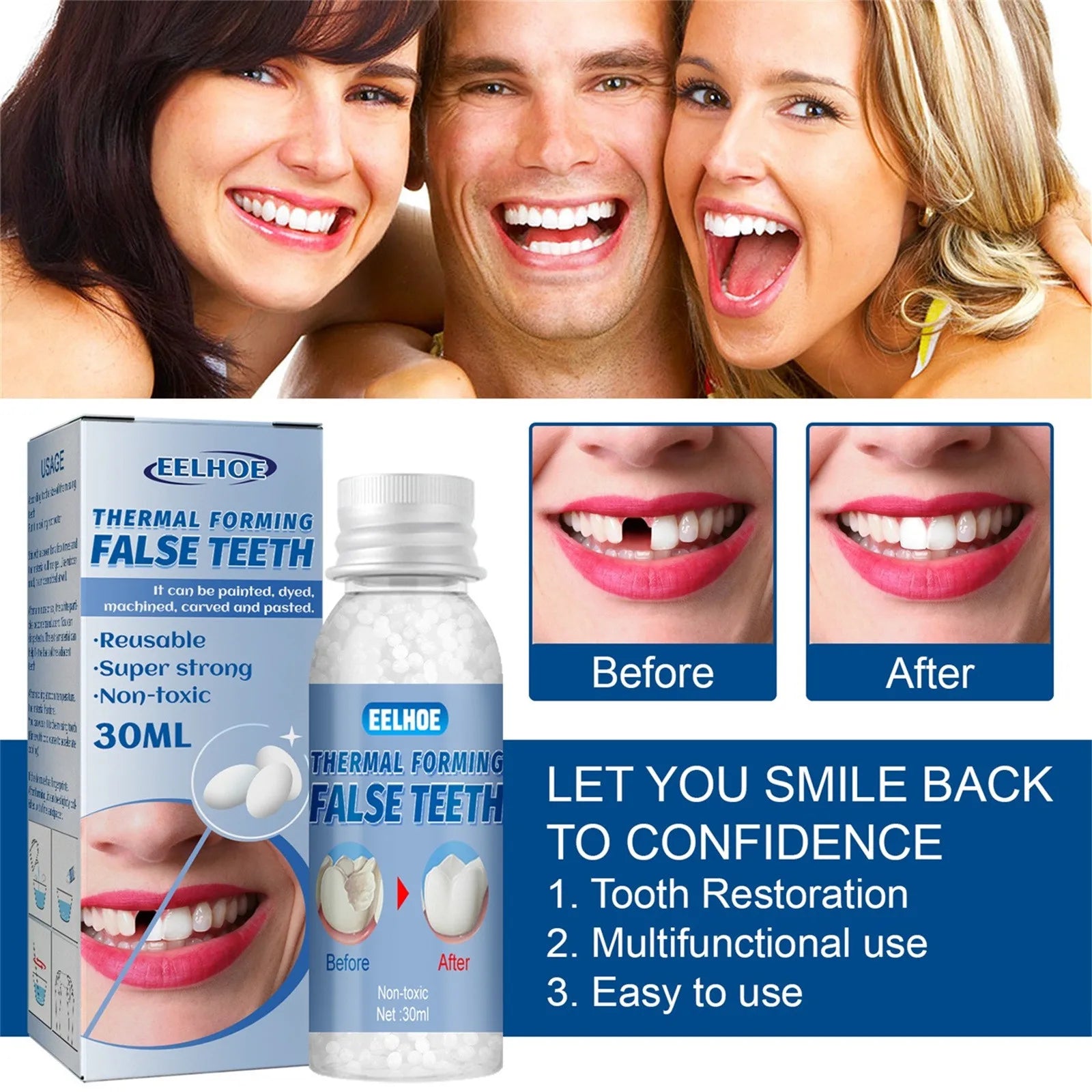 Tooth Repair Glue Shapeable Teeth Gaps Filling Solid Glue Temporary Teeth Repair Falseteeth Glue Safety Dental Supplies