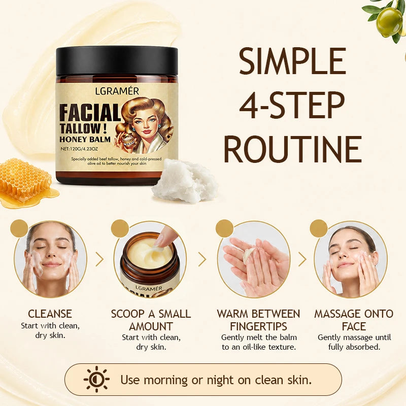 Facial Tallow Honey Balm Cream,Natural Nourishing Beef Tallow Face Cream & Olive Oil,Hydrating Moisturizer for Daily Skin Care