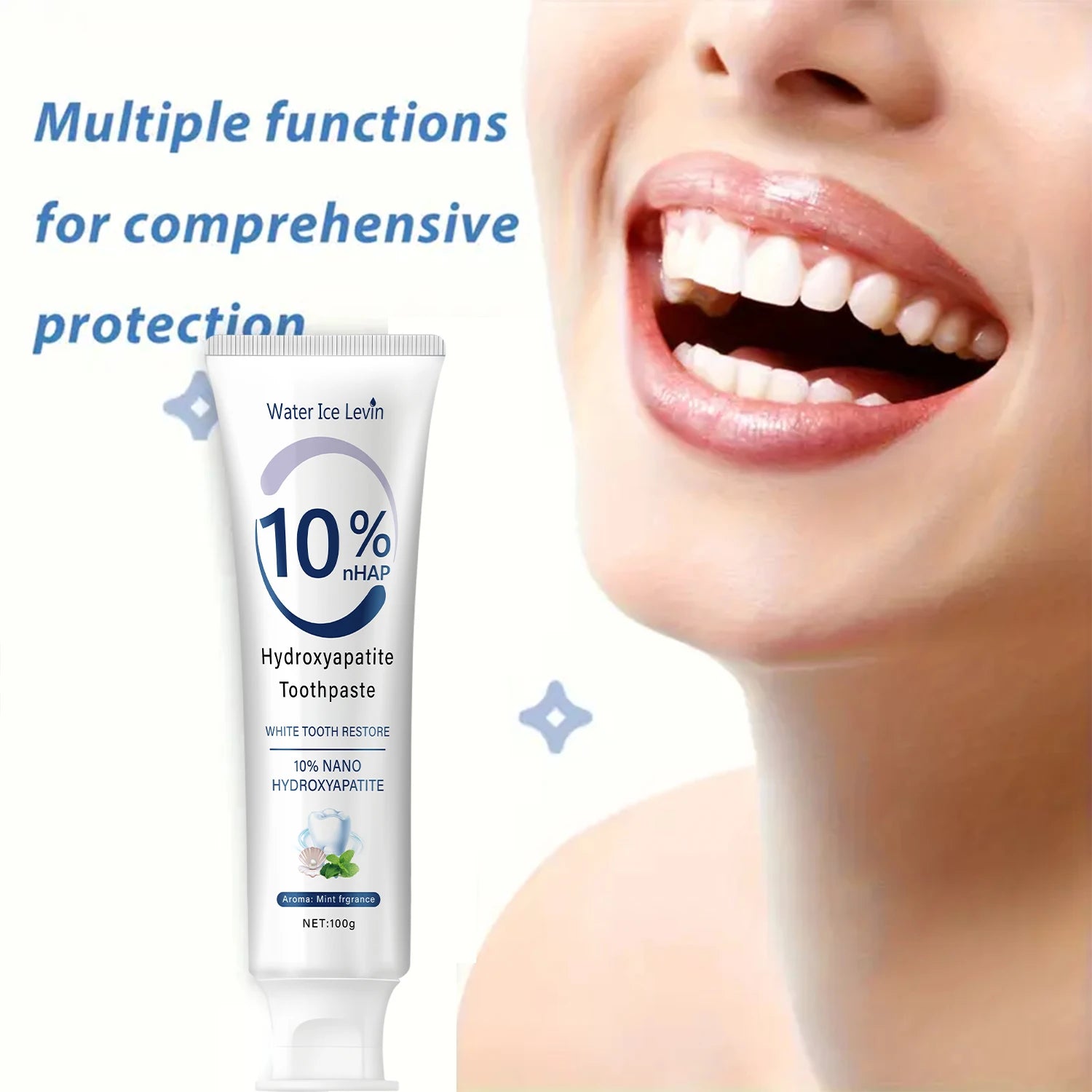Hydroxyapatite Toothpaste Restores White Teeth. Protects Gums. Deep Cleans. Brightens Smile. Fresh Mint.