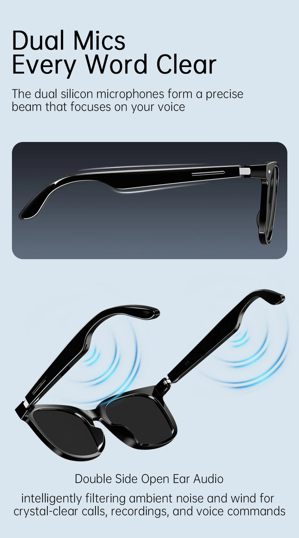 AiMB V6 Max AI Smart Glasses Blue Light Blocking UV400 Bluetooth 5.4 Voice Assistant Music Calls Dual Speakers Camera Control