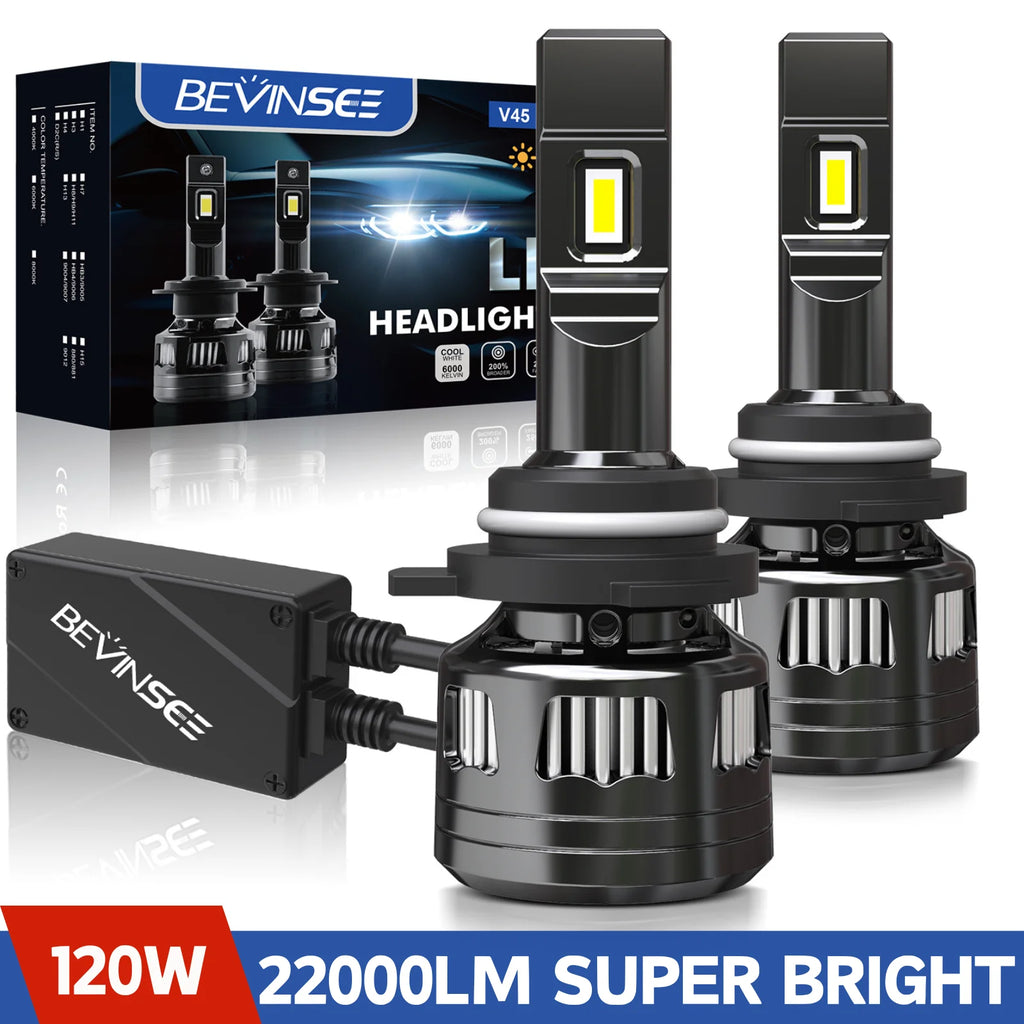 BEVINSEE V45 H7 LED Car Headlight Bulbs CANBUS H4 Hi/Lo Beam 120W 22000LM H11 H1 9005 HB3 9006 HB4 9012 HIR2 Auto Head Lamps 12V
