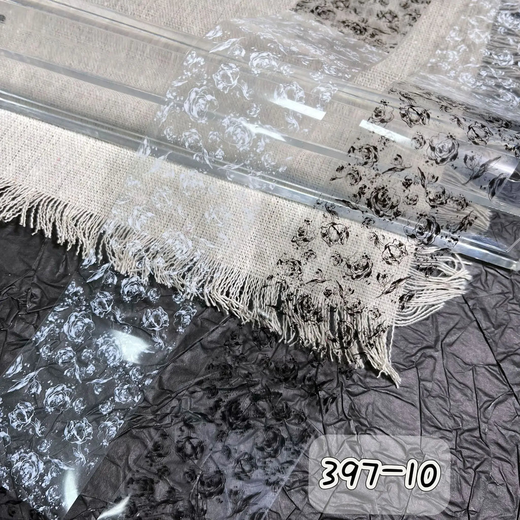 1 Box Black White Strapes Nail Foils for Transfer Paper Bowknot Flowers Nails Wraps Denim Plaid Nail Art Decorations