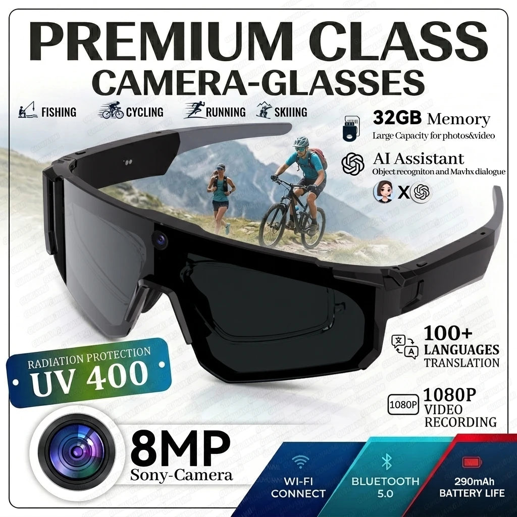 2026 New AI smart shooting&recording glasses with 800W camera, HD anti-shake bicycle riding shooting artifact, windproof goggles