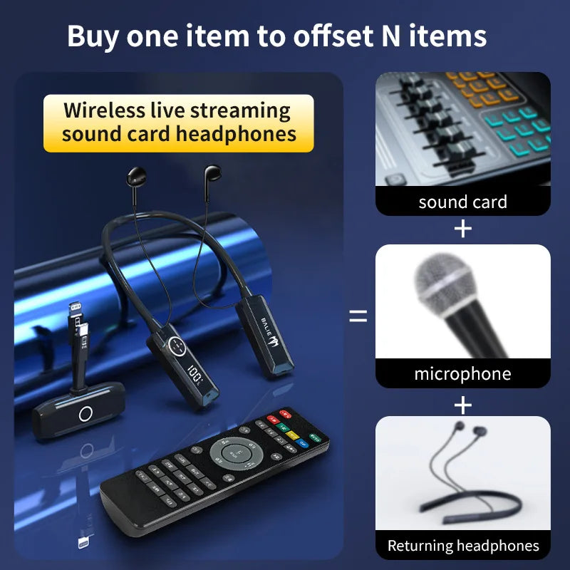 The all-in-one headset and microphone live streaming kit has a built-in microphone and ear return for overseas Tiktok live strea