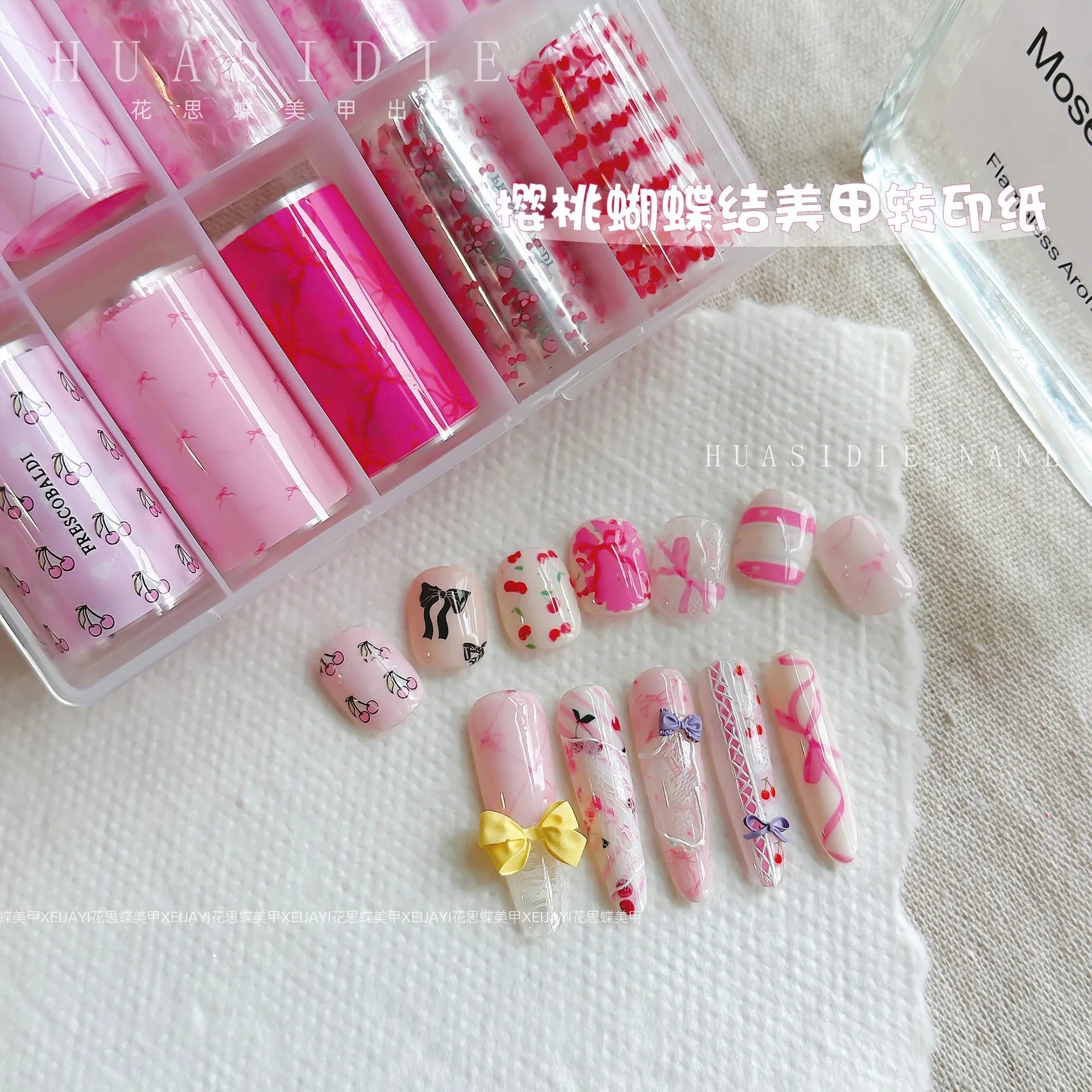 1 Box Black White Strapes Nail Foils for Transfer Paper Bowknot Flowers Nails Wraps Denim Plaid Nail Art Decorations