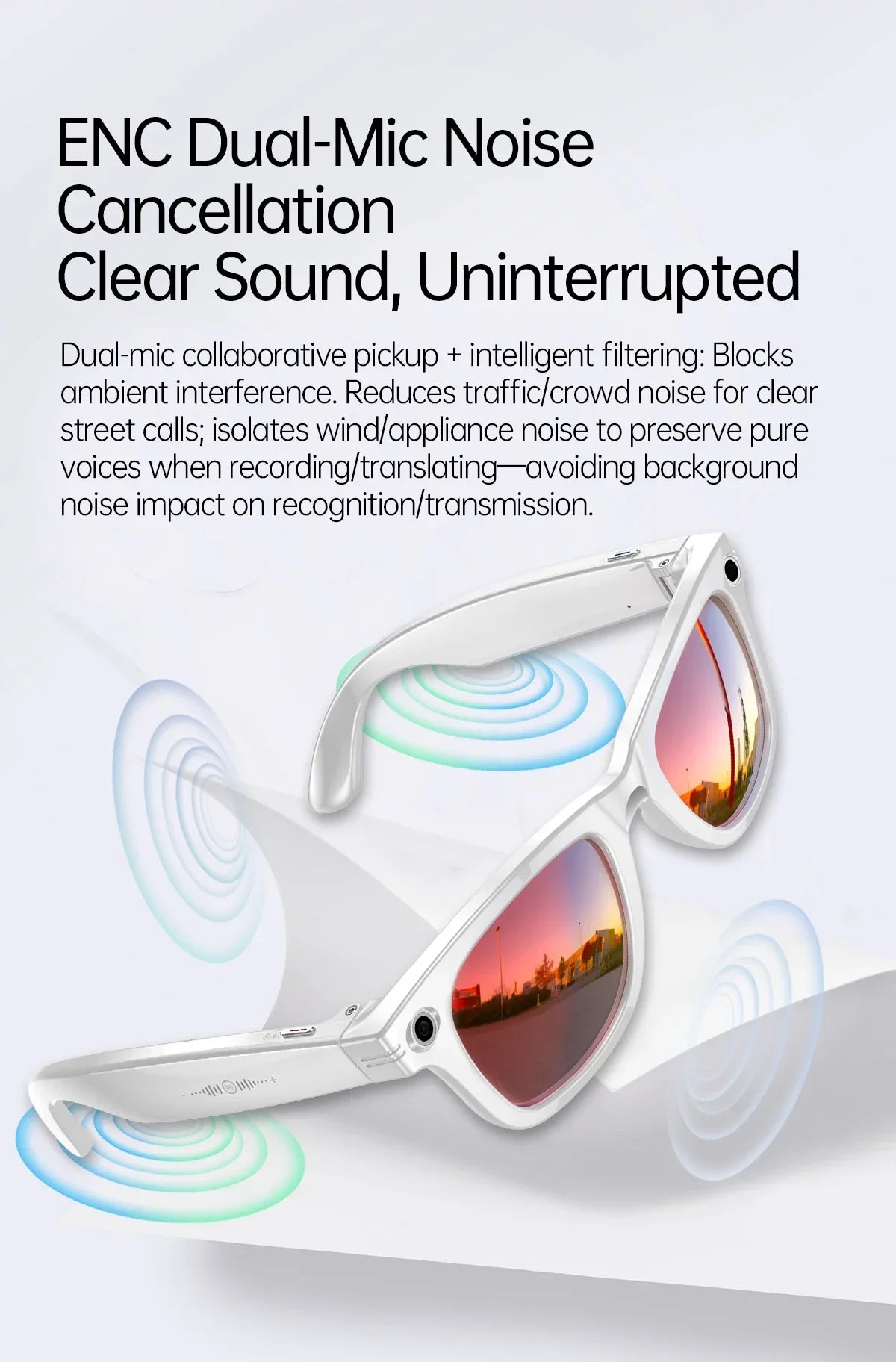 NEW AI Smart Glasses 1300W HD Camera 1080P Videos WIFI Transfer AI Translation IP66 Waterproof & Dustproof BT Call Smart Glasses