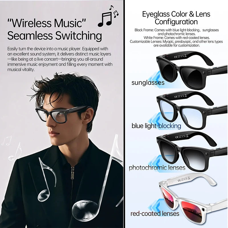 AI Smart Glasses 1080P HD Camera Recording 13MP Lens Real Time Translation GPT Voice Assistant Anti Shake Eyewear Smart Glasses