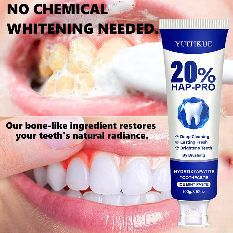 YUITIKUE 100g 20% HAP-PRO Hydroxyapatite Toothpaste, Ice Mint, Deep Cleaning, Brightening & Long-Lasting Fresh Breath Daily Care