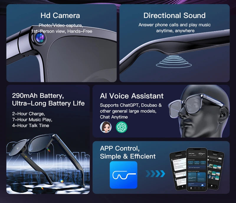 2026 AI Smart Glasses AI Translation 800W HD Camera 4K Shooting Image Bluetooth Call Recording Music Smart Sunglasses 2026 New